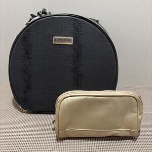Lancôme Travel Case Lot – Black Circle Reptile Design & Small Gold Cosmetic Bag